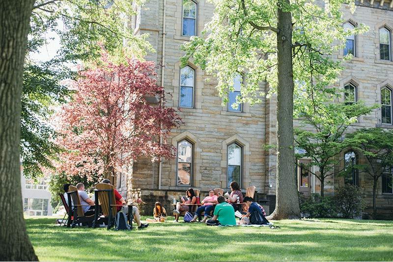Students on Old Main lawn